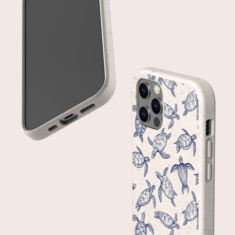 Capa de celular ecológica e biodegradável com estampa de tartarugas, livre de plástico, para iPhone 16, 15, 14, 13, 12, 11, SE, Pro, Max, Mini e Samsung Galaxy S24, S23, S22, S21. imagem 3