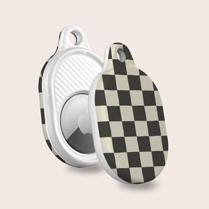 AIRTAG HOLDER Y2k Black Checker, Cute Airtag Keychain, Slim Apple Airtag Case With Carabiner for Luggage, AirTag Cover With Ring Chain