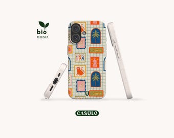 Capa de celular ecológica e biodegradável com estampa de macaco, livre de plástico, para iPhone 16, 15, 14, 13, 12, 11, SE, Pro, Max, Mini e Samsung Galaxy S25, 24, 23, 22 e 21.