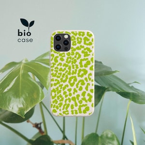 Lime Leopard Biodegradable Case for iPhone 15 14 13 12 11 SE Pro Max Mini, Compostable Phone Case for Samsung Galaxy S23 22 21 20 Ultra Plus