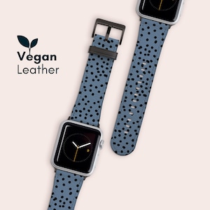 Pasek do zegarka Apple Watch z nadrukiem POLKA DOTS, 38 40 42 44 mm, pasek do iWatch ze skóry wegańskiej w kropki, seria 10 9 8 7 6 5 4 3 2 1 Ultra 2 i SE