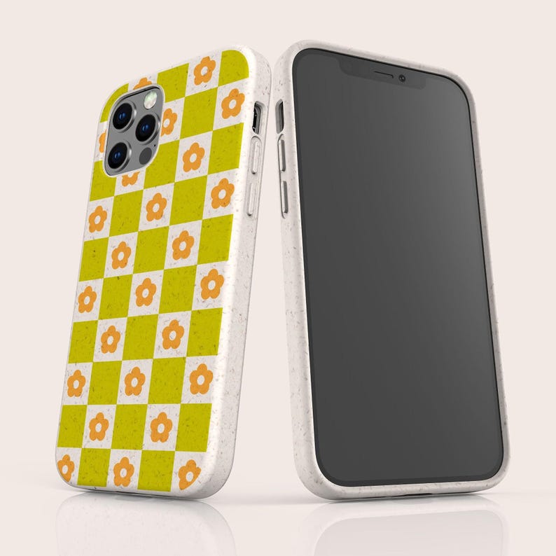 Funda para teléfono ecológica biodegradable Flower Check sin plástico para iPhone 16 15 14 13 12 11 SE Pro Max Mini y Samsung Galaxy S24 23 22 21 imagen 3