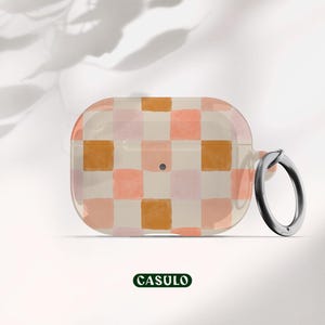 Pink Watercolour Check AirPods 4 3 2 1 Gen Case Cover With Keychain | Pastel Checker Apple AirPods Pro Generation 2 1 Pro Protective Case