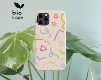 CONFETTI Coque de portable biodégradable et écologique pour iPhone 15 14 13 12 11 SE Pro Max Mini, coque compostable pour Samsung Galaxy S23 22 21 20