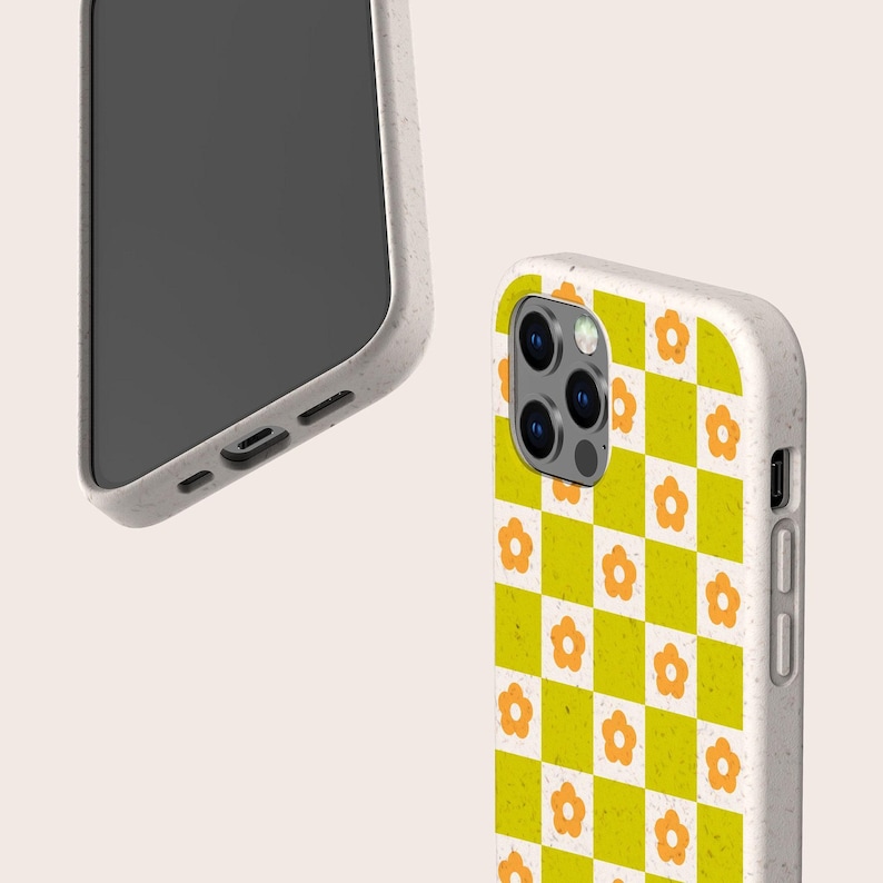 Funda para teléfono ecológica biodegradable Flower Check sin plástico para iPhone 16 15 14 13 12 11 SE Pro Max Mini y Samsung Galaxy S24 23 22 21 imagen 5