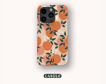 Orange Blüte Handytasche Aesthetic für iPhone 16 15 14 13 12 11 SE Pro Max Plus Mini Samsung Galaxy S24 Google Pixel 9 8 Pro XL