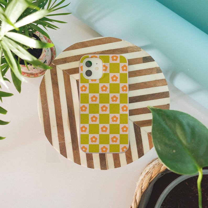 Funda para teléfono ecológica biodegradable Flower Check sin plástico para iPhone 16 15 14 13 12 11 SE Pro Max Mini y Samsung Galaxy S24 23 22 21 imagen 8