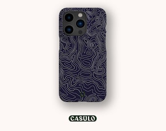 Dark Map Contour Lines Handyhülle passend für iPhone 16 15 14 13 12 11 SE Pro Max Plus Mini Samsung Galaxy S24 Google Pixel 9 8 Pro XL