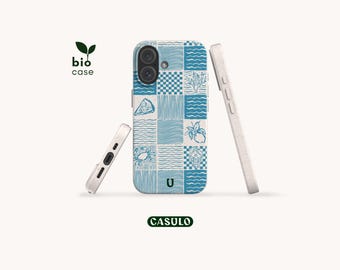 Capa para celular ecológica e biodegradável Sea Tiles, livre de plástico, para iPhone 17, 16, 15, 14, 13, 12, 11, SE, Pro Max, Mini e Samsung Galaxy S25, 24, 23 e 22.