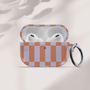 Y2K Orange Checkerboard AirPods Case Aesthetic Air Pods Case Cute Air Pod Pro Cover With Keychain Carabiner Clip Airpod 1 2 Cases