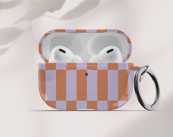 Y2K Orange Checkerboard AirPods Case Aesthetic Air Pods Case Cute Air Pod Pro Cover With Keychain Carabiner Clip Airpod 1 2 Cases