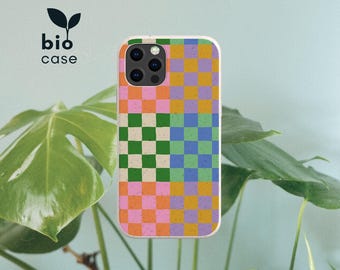 Biodegradowalne etui w kolorze Check do iPhone'a 15 14 13 12 11 SE Pro Max Mini, kompostowalne etui do Samsunga Galaxy S23 S22 S21 Ultra Plus