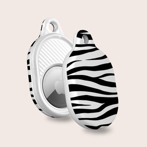 AIRTAG HOLDER Zebra, Cute Airtag Keychain, Slim Apple Airtag Case With Carabiner for Luggage, AirTag Cover With Ring Chain