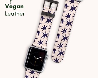 Star Print Vegan Leather Apple Watch Band 38 40 42 44 45mm, Faux Leather Printed iWatch Strap Series 10 9 8 7 6 5 4 3 2 1 Ultra 2 & SE