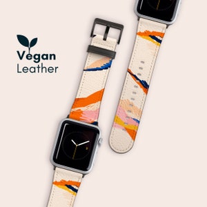 Printed Apple Watch Strap, Vegan Leather Band for Apple Watch Series 1, 2, 3, 4, 5, 6, 7, 8 & SE, Abstract Pattern, Modern Band