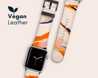 Printed Apple Watch Strap, Vegan Leather Band for Apple Watch Series 1, 2, 3, 4, 5, 6, 7, 8 & SE, Abstract Pattern, Modern Band