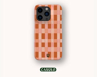 Capa de celular com estampa xadrez rosa e terracota para iPhone 17 16 15 14 13 12 11 SE Pro Max Plus Mini Samsung Galaxy S24 Google Pixel 9 8 Pro