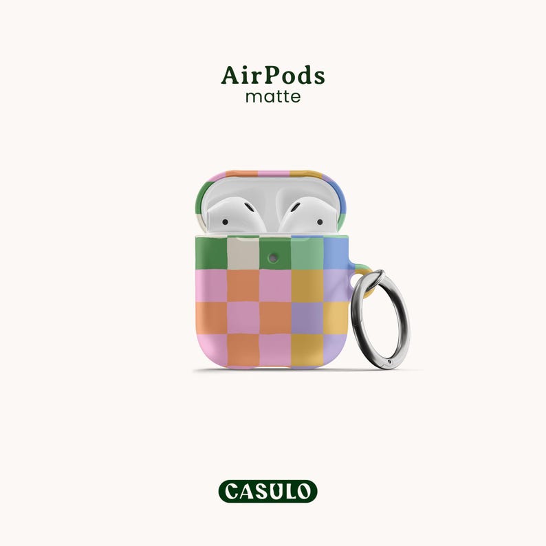 Mixed colour checkerboard full wrap print cover for airpods 1st, 2nd and 3rd generation in matte finish.