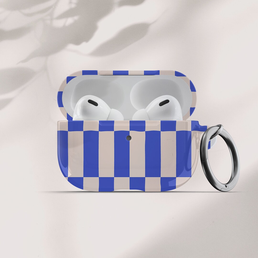 Blue Checker Print Airpods Pro Case, AirPod Case With Keychain, Air