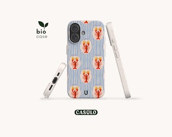 Capa de celular ecológica e biodegradável com estampa de lagostas, livre de plástico, para iPhone 17, 16, 15, 14, 13, 12, 11, SE, Pro, Max, Mini e Samsung Galaxy S25, 24, 23 e 22.
