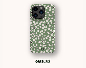 Vintage Green Flowers Phone Case Aesthetic for iPhone 16 15 14 13 12 11 SE Pro Max Plus Mini Samsung Galaxy S24 Google Pixel 9 8 Pro