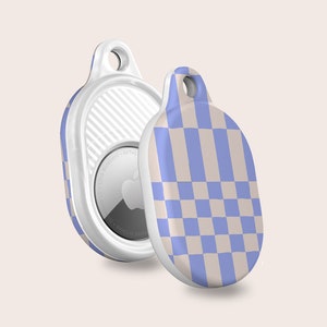 AIRTAG HOLDER Blue Checker, Cute Airtag Keychain, Slim Apple Airtag Case With Carabiner for Luggage, AirTag Cover With Ring Chain