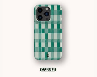 Capa de celular com estampa xadrez aquarela verde, estética para iPhone 17, 16, 15, 14, 13, 12, 11 SE Pro Max Plus Mini Samsung Galaxy S24 Google Pixel 9, 8 Pro