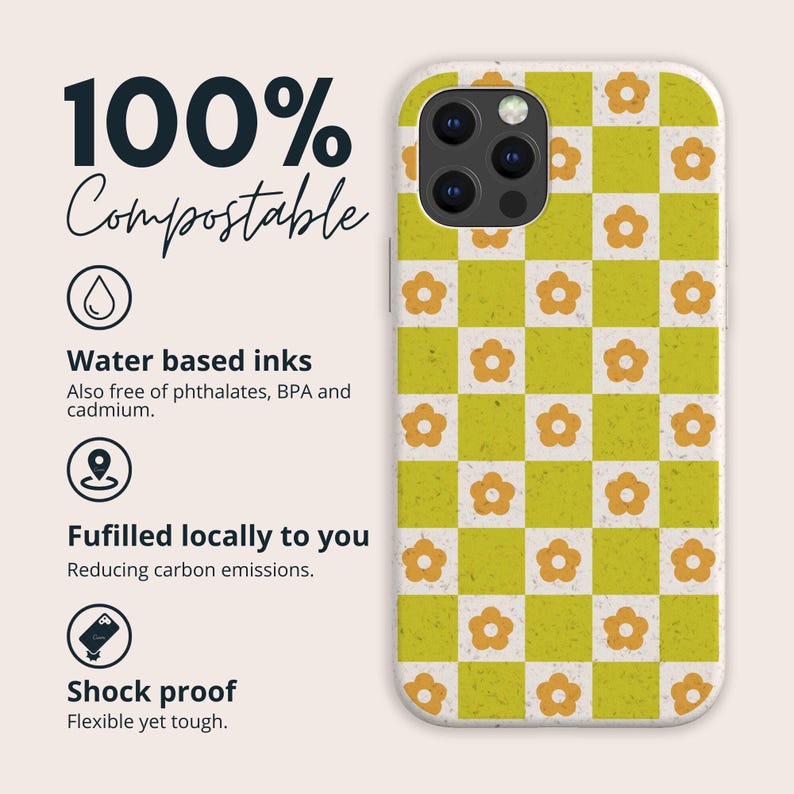 Funda para teléfono ecológica biodegradable Flower Check sin plástico para iPhone 16 15 14 13 12 11 SE Pro Max Mini y Samsung Galaxy S24 23 22 21 imagen 2