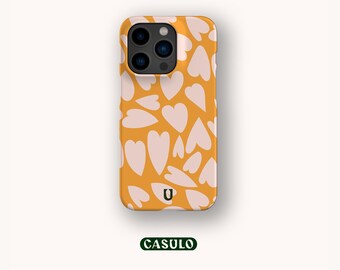 Capa de celular com estampa de corações laranja para iPhone 17 6 15 14 13 12 11 SE Pro Max Plus Mini, Samsung Galaxy S24, Google Pixel 9 8 Pro