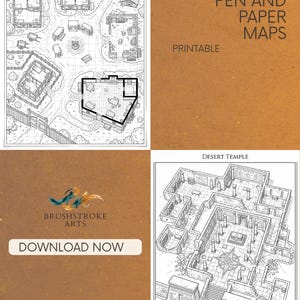 Printable RPG Battle Maps Bundle, 10 Black and White Tabletop Maps, D&D Grid Battlemap Printable A4 PDF, Fantasy Dungeons, Caves and Village