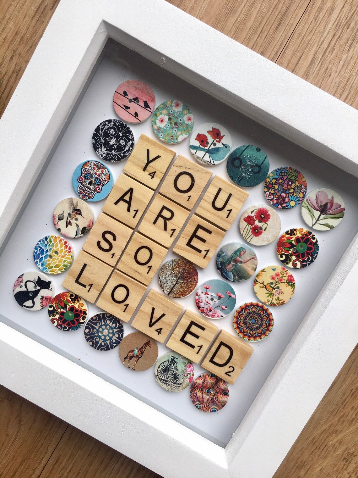 You are so loved frame Buttons frame Handmade Scrabble Etsy