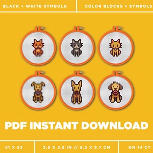 Beginner Counted Cross Stitch - Stardew Valley Cats and Dogs - Instant Download PDF