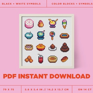 Stardew Valley Sweet Treats - Cross Stitch Pattern - Counted Cross Stitch - Instant Download PDF - Modern - Pixel Art