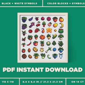 Stardew Valley Produce Rainbow - Patrón de punto de cruz - Punto de cruz contado - Descarga instantánea en PDF - Moderno - Pixel Art