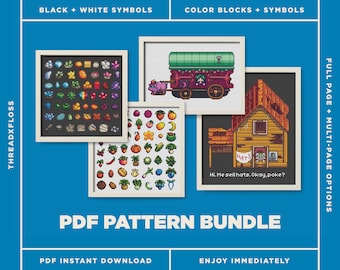 Stardew Valley Rainbow Gem - Produce - Traveling Cart - Hat Mouse - Bundle Counted Cross Stitch - Instant Download PDF - Modern - Pixel Art