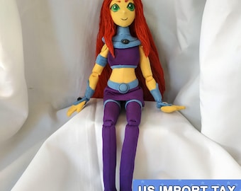 starfire. teen titans. jointed doll. textile doll. handmade