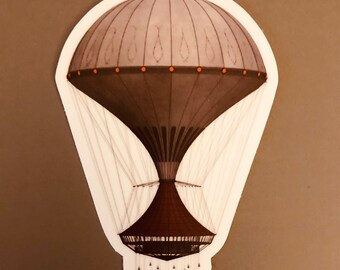 Victorian Vintage Balloon Matte Sticker Steampunk Die Cut 2x3 inches.