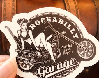 Rockabilly Garage Rock n Roll Girl Vintage Thick Durable Vinyl Stickers. 3.5 x 2.86 in.
