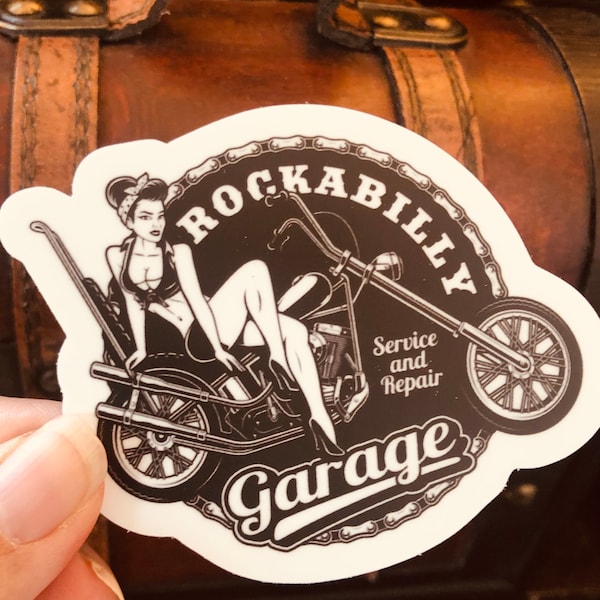 Rockabilly Garage Rock n Roll Girl Vintage Thick Durable Vinyl Stickers. 3.5 x 2.86 in.