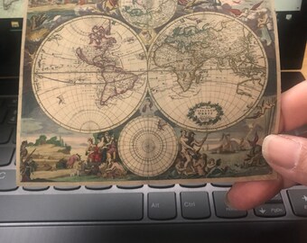 Vintage World Map Global Nostalgic Victorian Book Steampunk Style Vinyl Glossy Stickers  4x5 in