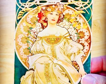 Mucha Dreamer Victorian Steampunk Vintage Style Vinyl Matte Stickers 3x4 in for crafts journals notebooks
