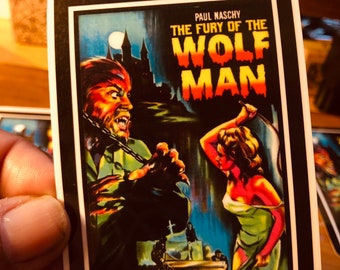 Vintage Poster Movie Wolf Man  Glossy Sticker 2.5x3.5 inches