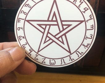 The Witches’ Theban Alphabet Star Pentacle Vinyl Matte Stickers 3x3 in. Thick Durable