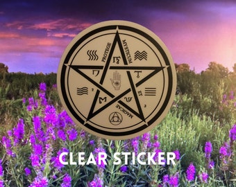 Witch Badge Occult Sigil Pentacle Protection Mystical Magick Clear Vinyl Stickers 3x3 inches Durable