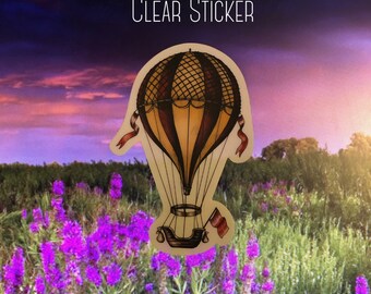 Victorian Vintage Balloon Clear Sticker Steampunk Die Cut 2x3 inches.