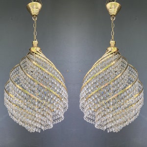 Pair of French Opulent Swarovski Crystal Chandelier, Spiral pendant Elegant Lighting | 1960's