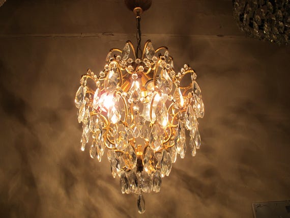 Antique French Cage style crystal chandelier
