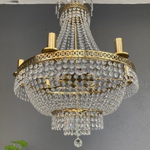 Antique Vintage Brass and Crystal Chandelier Lighting Huge French Empire Chandelier Ceiling Lamp 1950's