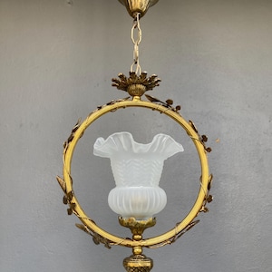 Art Nouveau Ceiiling Light, Handmade Floral Chandelier 1950&#39;s