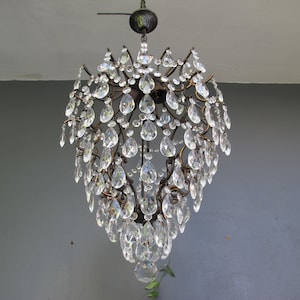 Antique Crystal Chandelier French Cage style Large Vintage Ceiling Light lamp 1950&#39;s